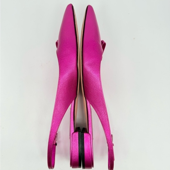 Prada Fuschia Pink Saffiano Leather Bow logo embellished slingback ballet flats - Picture 4 of 8